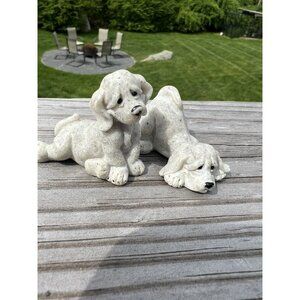 Quarry Critters Two Nature Design Stone Dogs Puppies Pets. Cake Toppers. Dolls